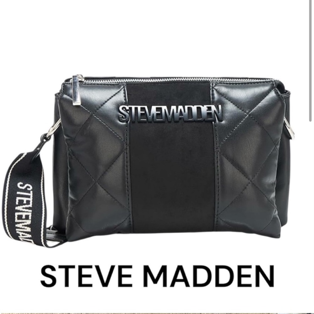 Steve Madden Bpiero Black Quilted Wide Belt Crossbody Bag